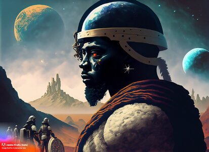 Firefly_Ancient+civilization, dark sky with planets floating above a mountain with the face of...jpg