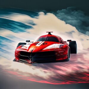 Firefly_Double+exposure, red race car with headlights on and floating, clouds blowing_photo,ch...jpg