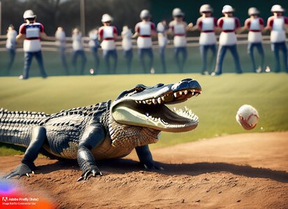 Firefly_large+alligator on the field at a little league game, happy kids all around in basebal...jpg