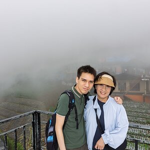 Wife & Son with the clouds clearing at Nepal van Java, Magelang, Indonesia