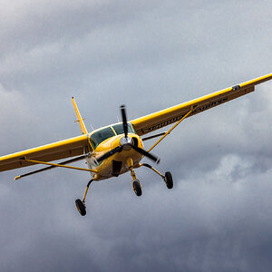 Skydiving club’s jump plane (Cessna Caravan) returning to rural airstrip.