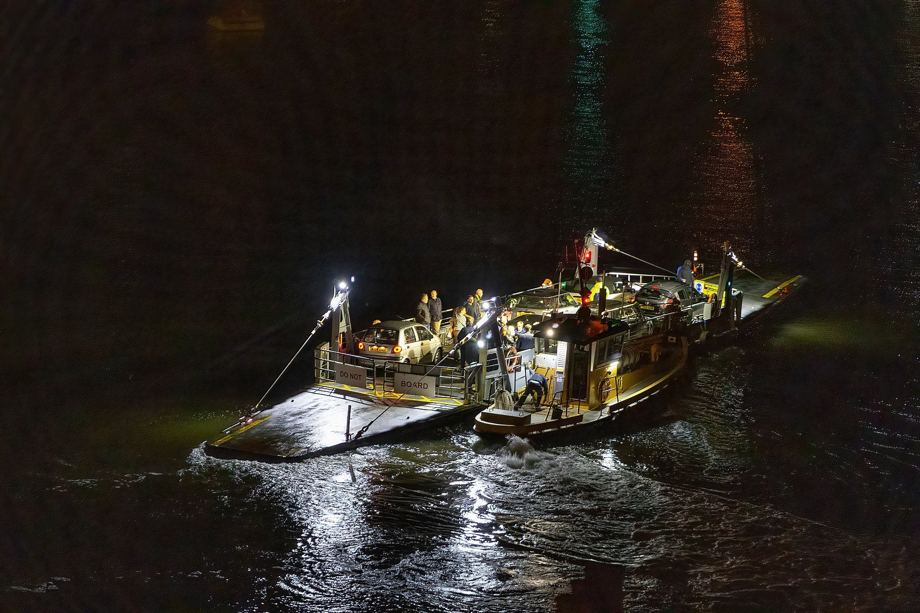 Car ferry at night