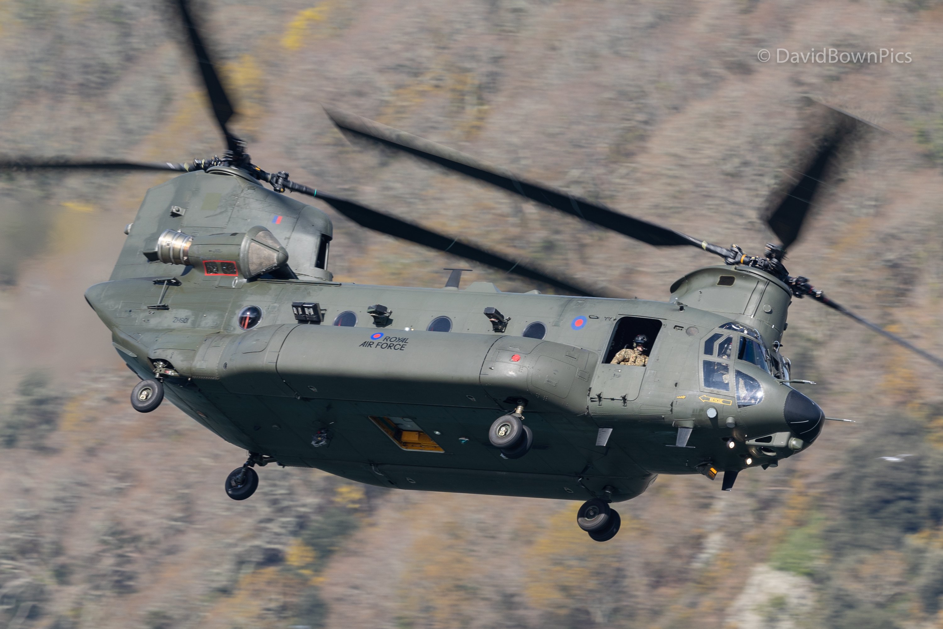 RAF Chinook ZH901 crewman by hatch