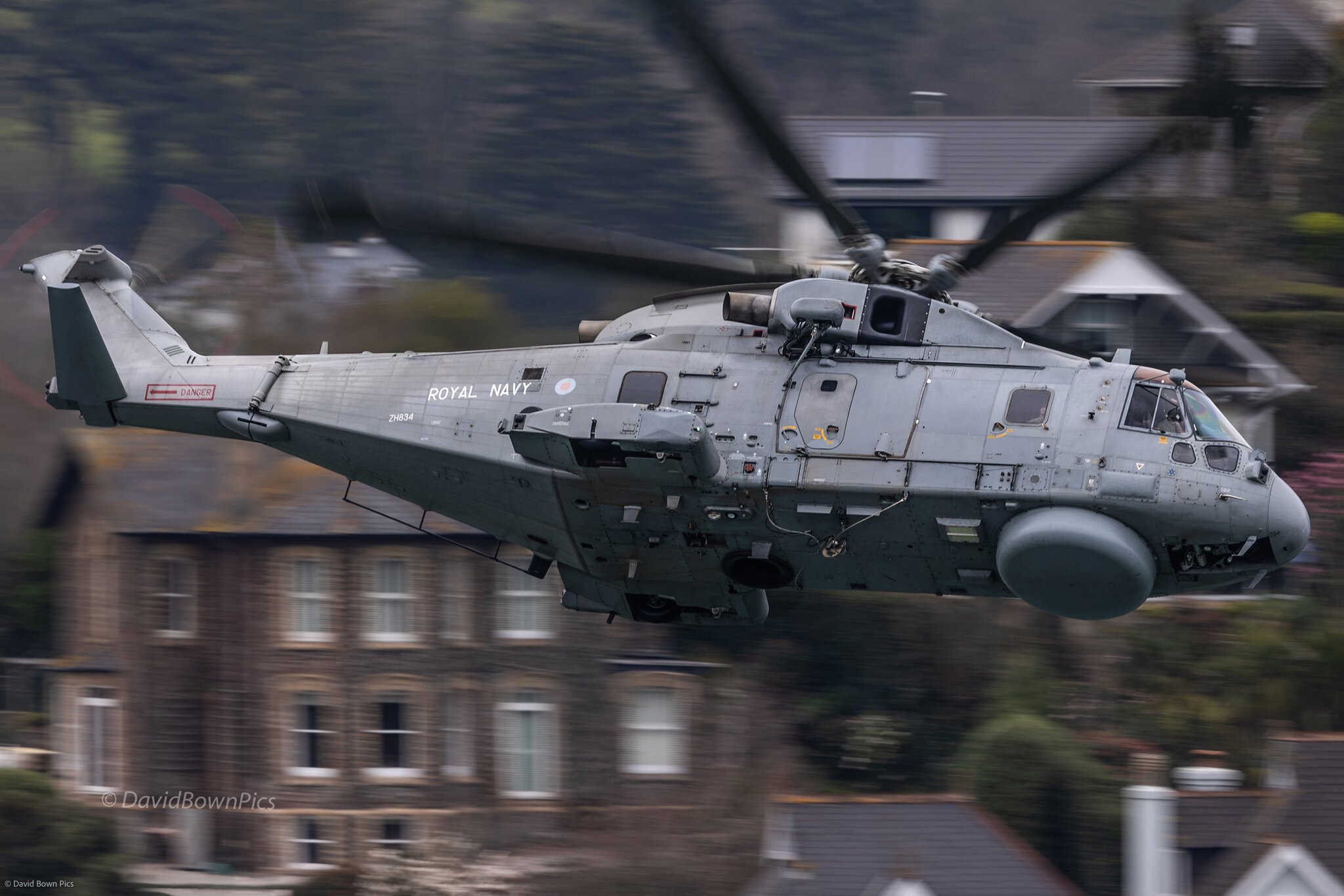 Royal Navy Merlin ZH834 along the Dart