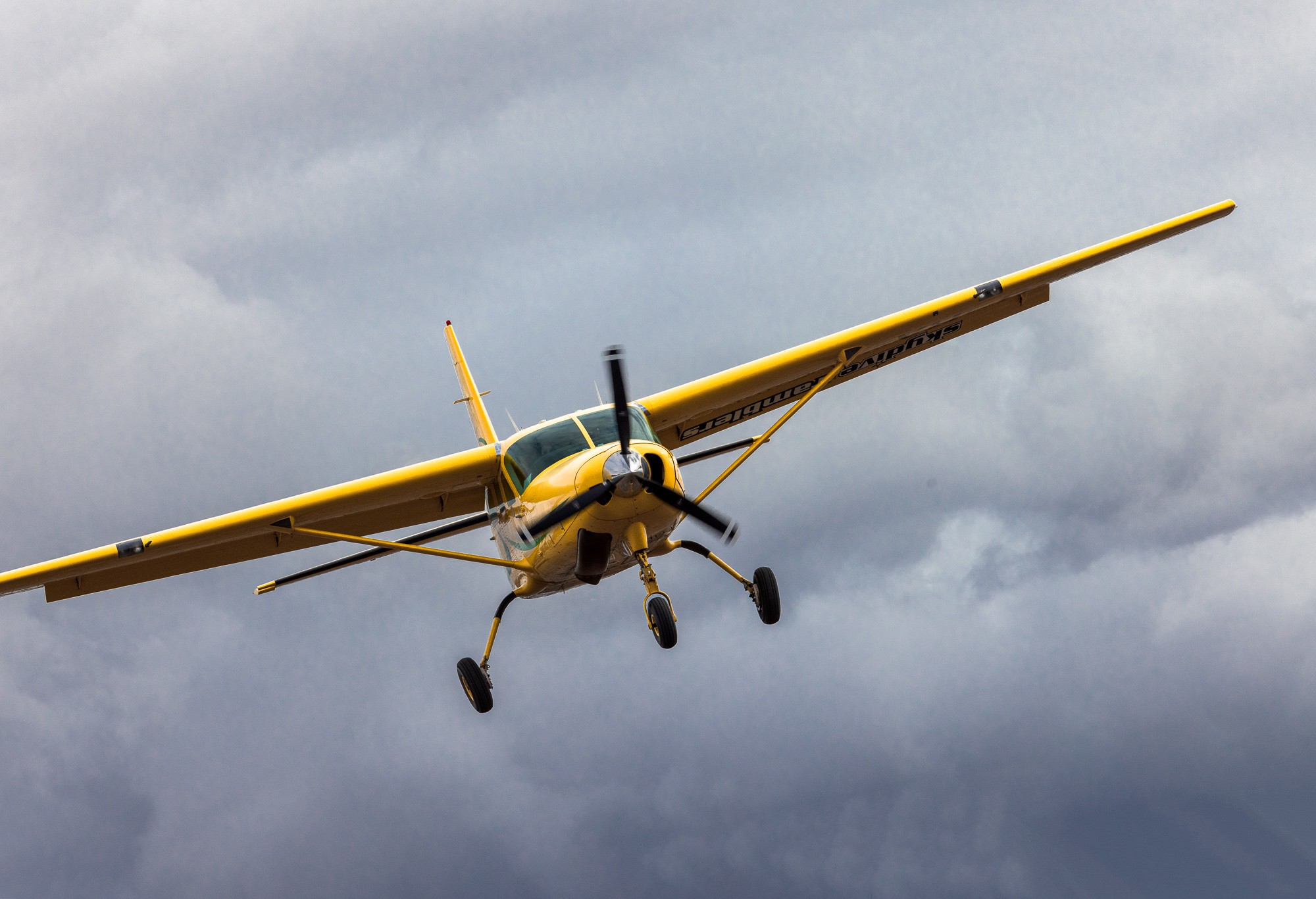 Skydiving club’s jump plane (Cessna Caravan) returning to rural airstrip.