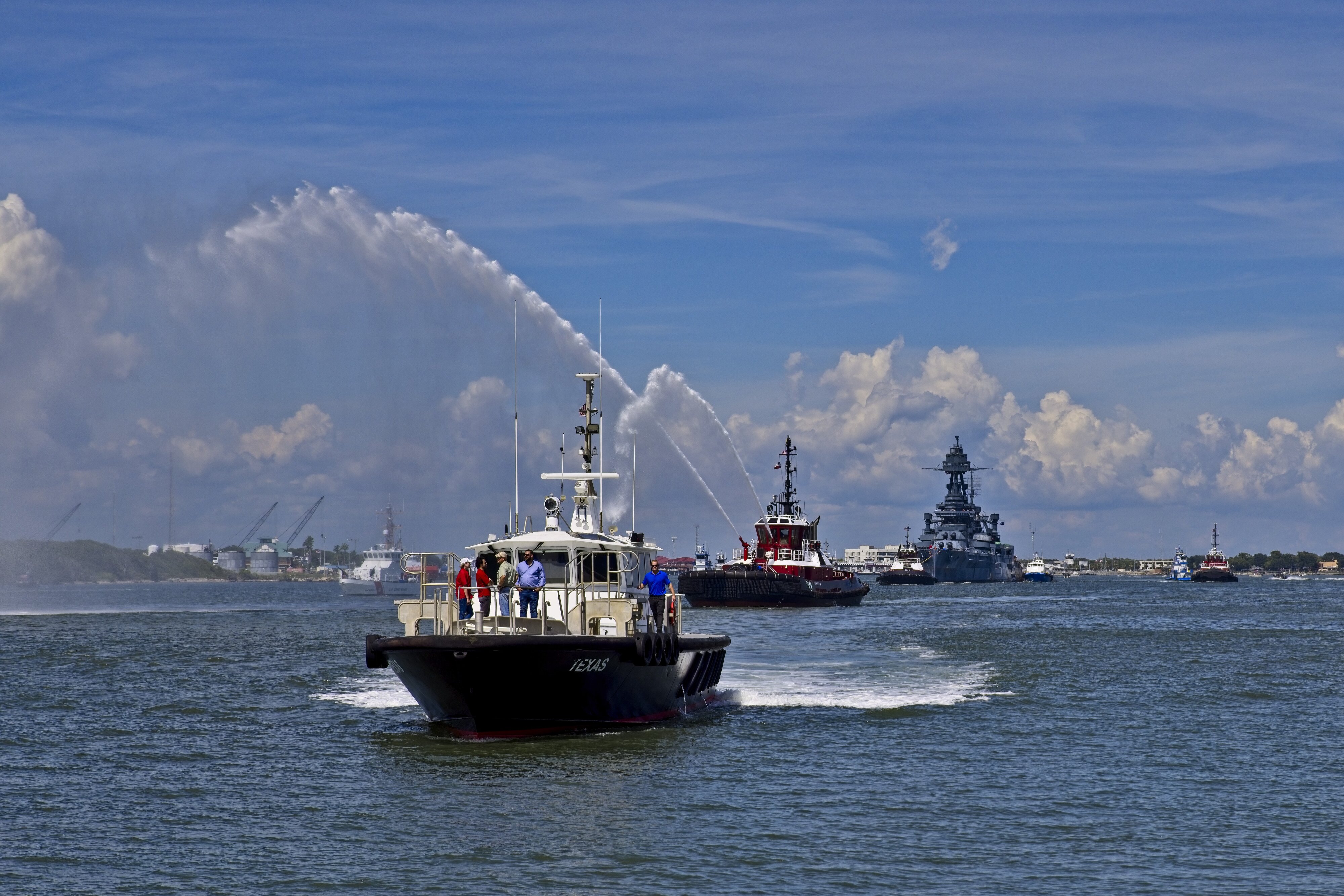 USS Texas BB-35 coming up the Pelican Island Channel Galveston, TX